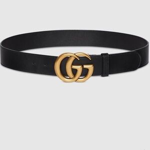 Gucci Black Leather Belt with Gold GG Buckle